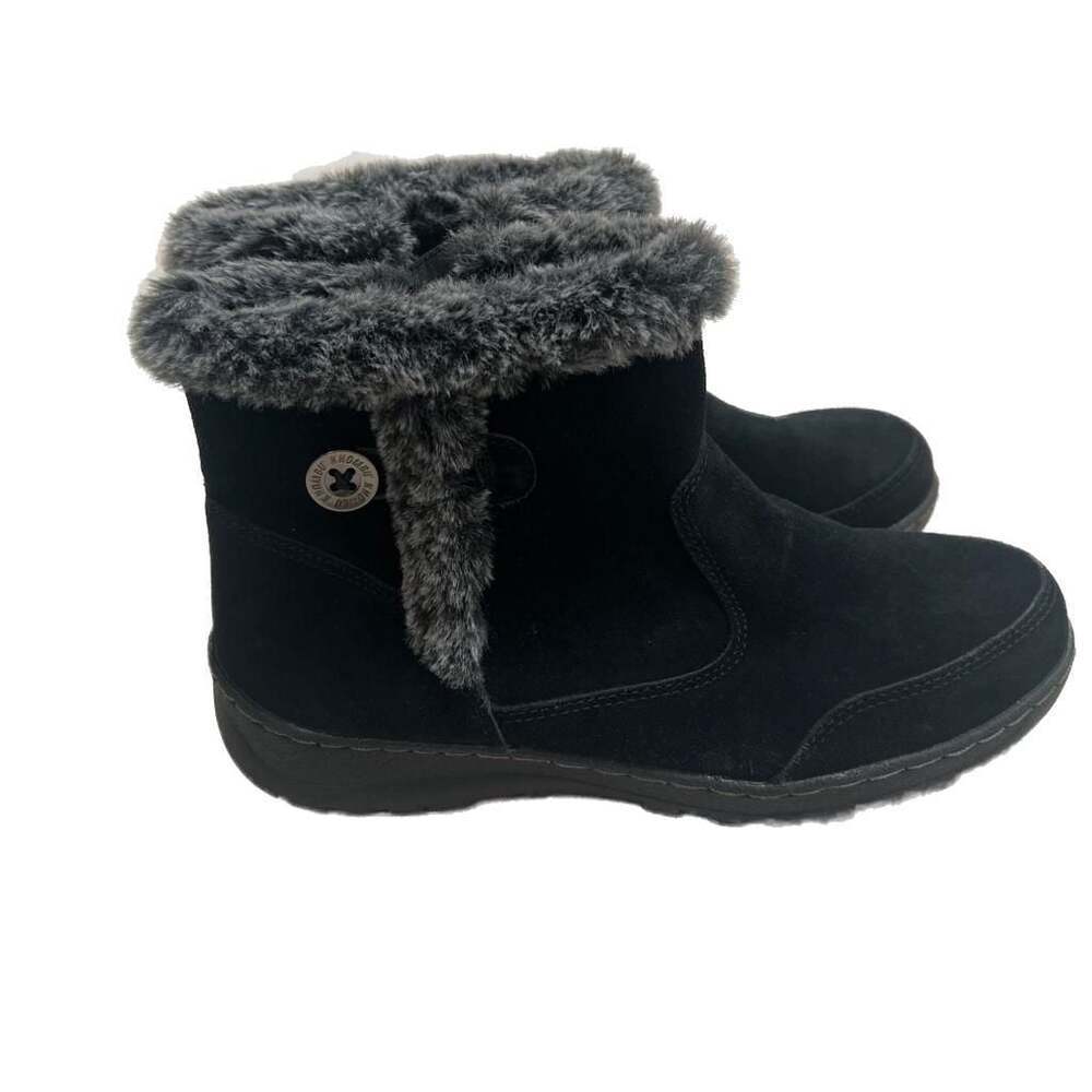 Khombu Women's Faux Fur Trimmed Black Suede Ankle Boots - Size 8.5 - Picture 3 of 12